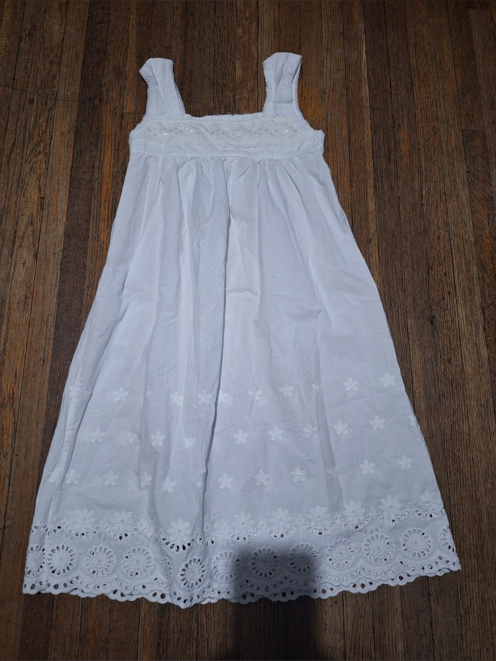 Girls White Eyelet Sundress with Embroidered Hem